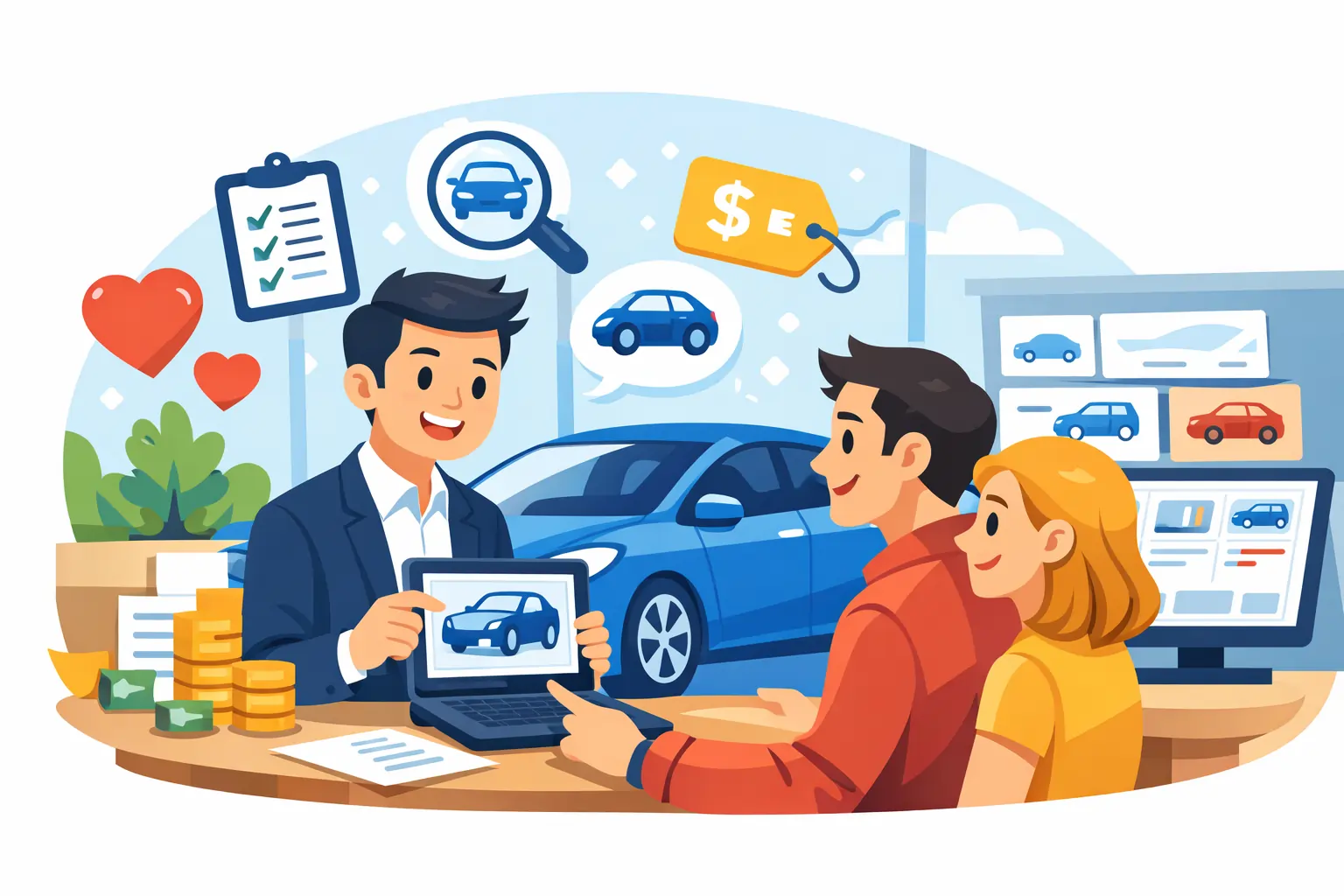 Modern car dealership showroom with vehicles on display