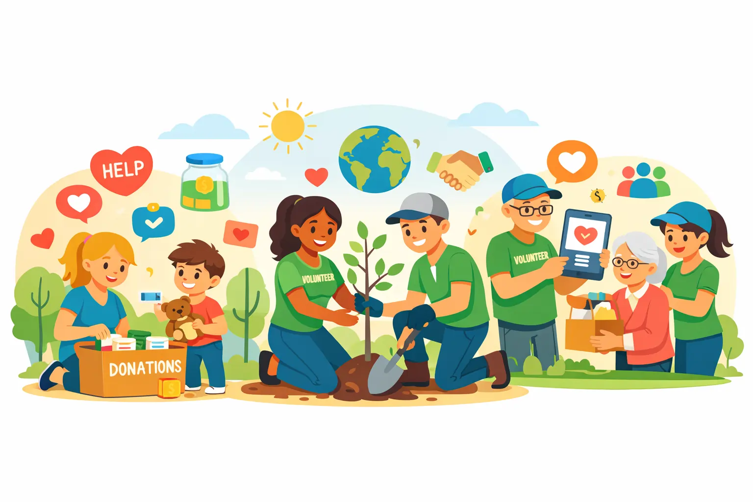 Volunteers working together at a nonprofit community event