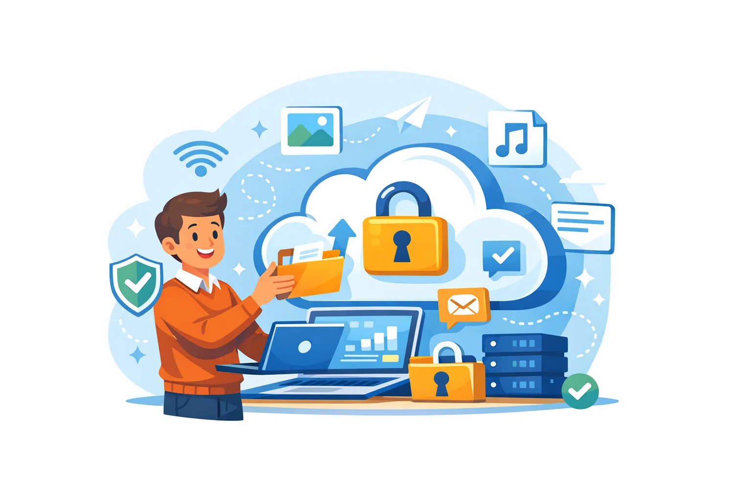 Cloud computing and data analytics visualization with connected nodes